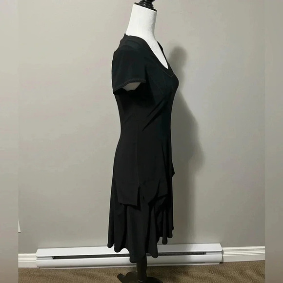 Joseph Ribkoff  Short Sleeve Flared Skirt Stretch Black Dress - Picture 5 of 7